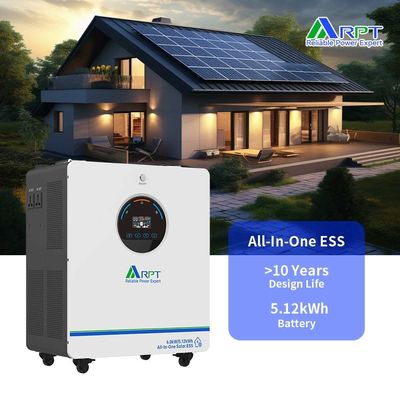 RPT-Piller 6KW Güneş Inverteri 51.2V 100AH LiFePO4 6KW 5.12KWh için Lityum Pil Tümünde Bir Ev Enerji Depolama Sistemi